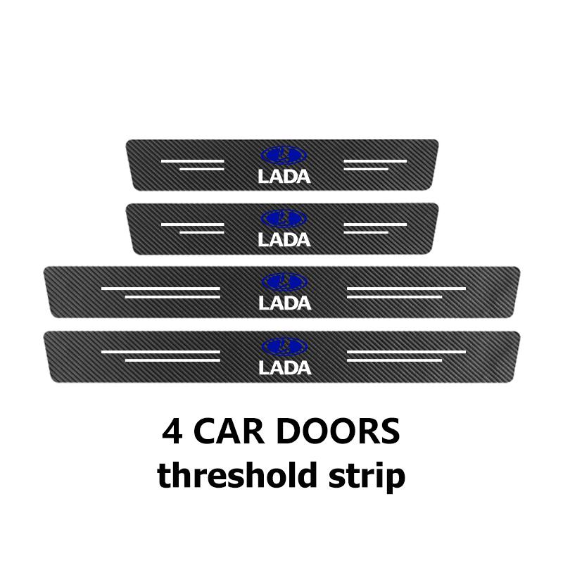 Car Logo Carbon Fiber Leather Door Sill Anti-Scratch Decorative Sticker Accessories For Lada Xray Granta Largus Kalina Largus