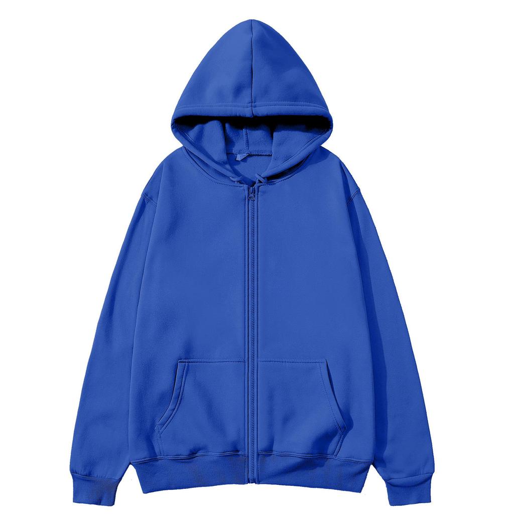 European & American Unisex Zip-Up Fleece Hoodie: Solid Color, Autumn/Winter Sportswear