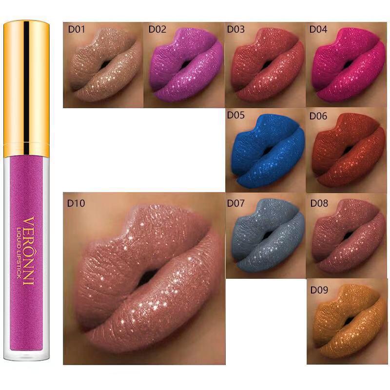 VERONNI Glitter Flip Shimmer Lip Gloss - Non-stick Matte Diamond Shine