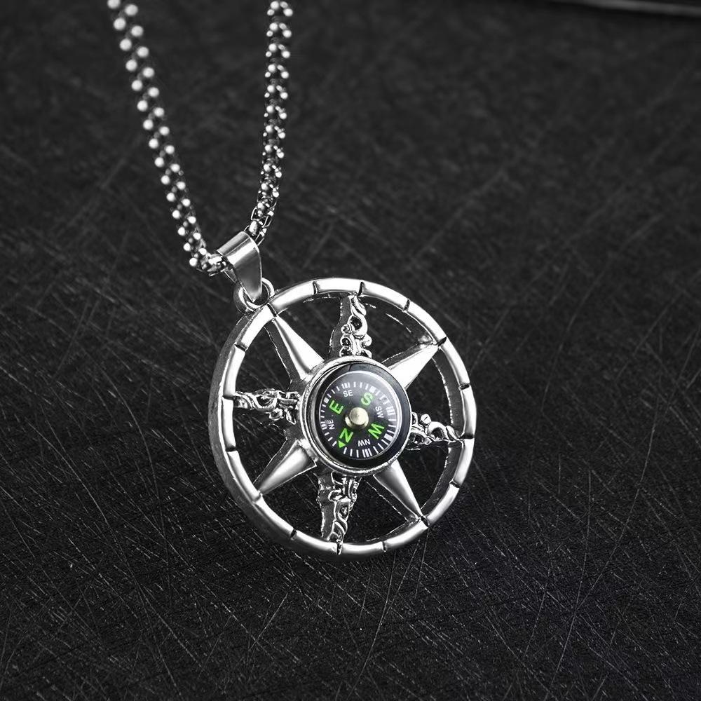 European and American Retro Compass Pendant Titanium Steel Necklace Versatile Fashion Hip-hop Long Sweater