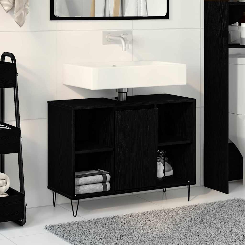 Bathroom Cabinet with Door Black 80 x 33 x 60 cm Engineered Wood