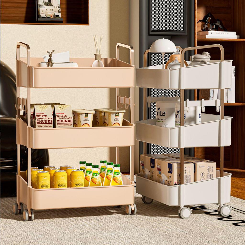 Mobile Multi-layer Snack and Storage Shelving Trolley for Living Room