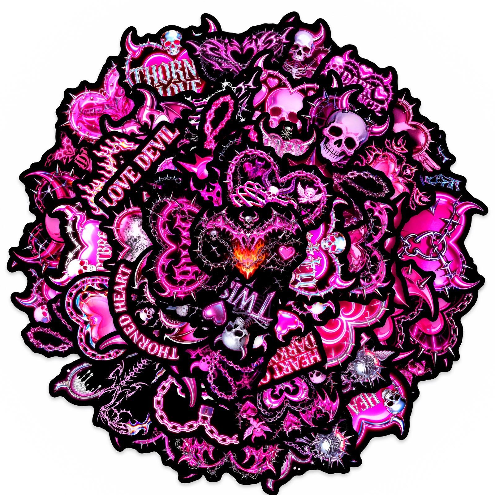 

50 Gothic Pink Black Love Stickers Hand Account Collage Water Cup Mobile Phone Case Decoration Waterproof Self-Adhesive
