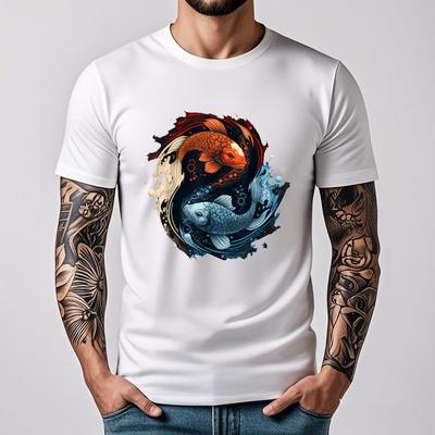 Koi Fish Yin Yang T-Shirt Top Harujuku Demon Snake Unisex Shirts Traditional Tattoo Inspired Organic Cotton Tee Luxuriously Soft