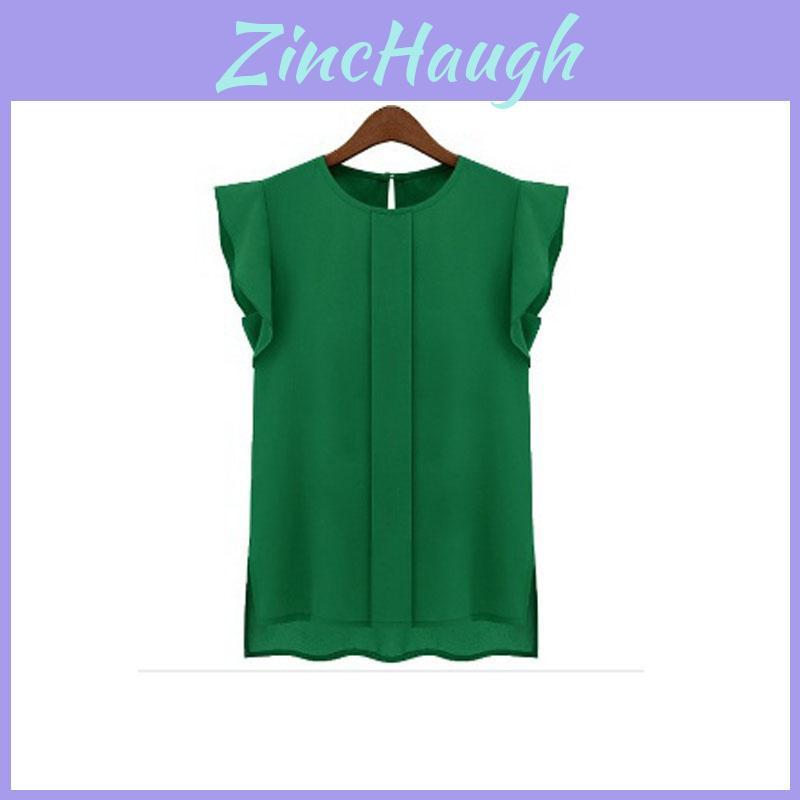 Elegant Womens Sleeveless Chiffon Tops With Timeless Design In Blue Green Red