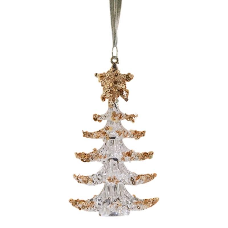 Clear Acrylic Deer Snowflake Christmas Tree Hanging Ornament with Sparkling Glitters Design for Festival Decors