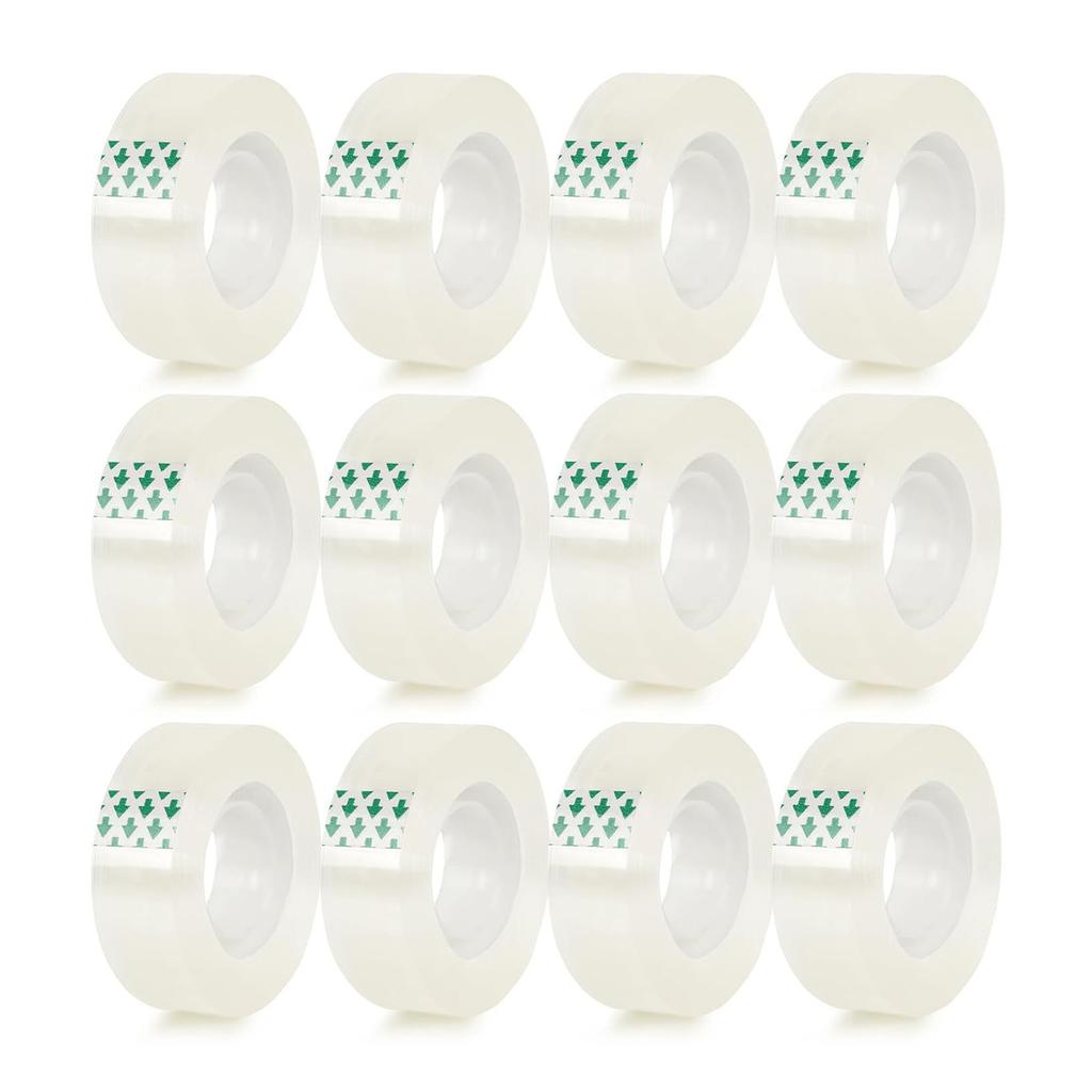 12 Rollen transparentes Klebeband zum Abrollen, leicht von Hand abreißbar, ideal zum Verpacken von Büro-, Schul- und Haushaltsartikeln