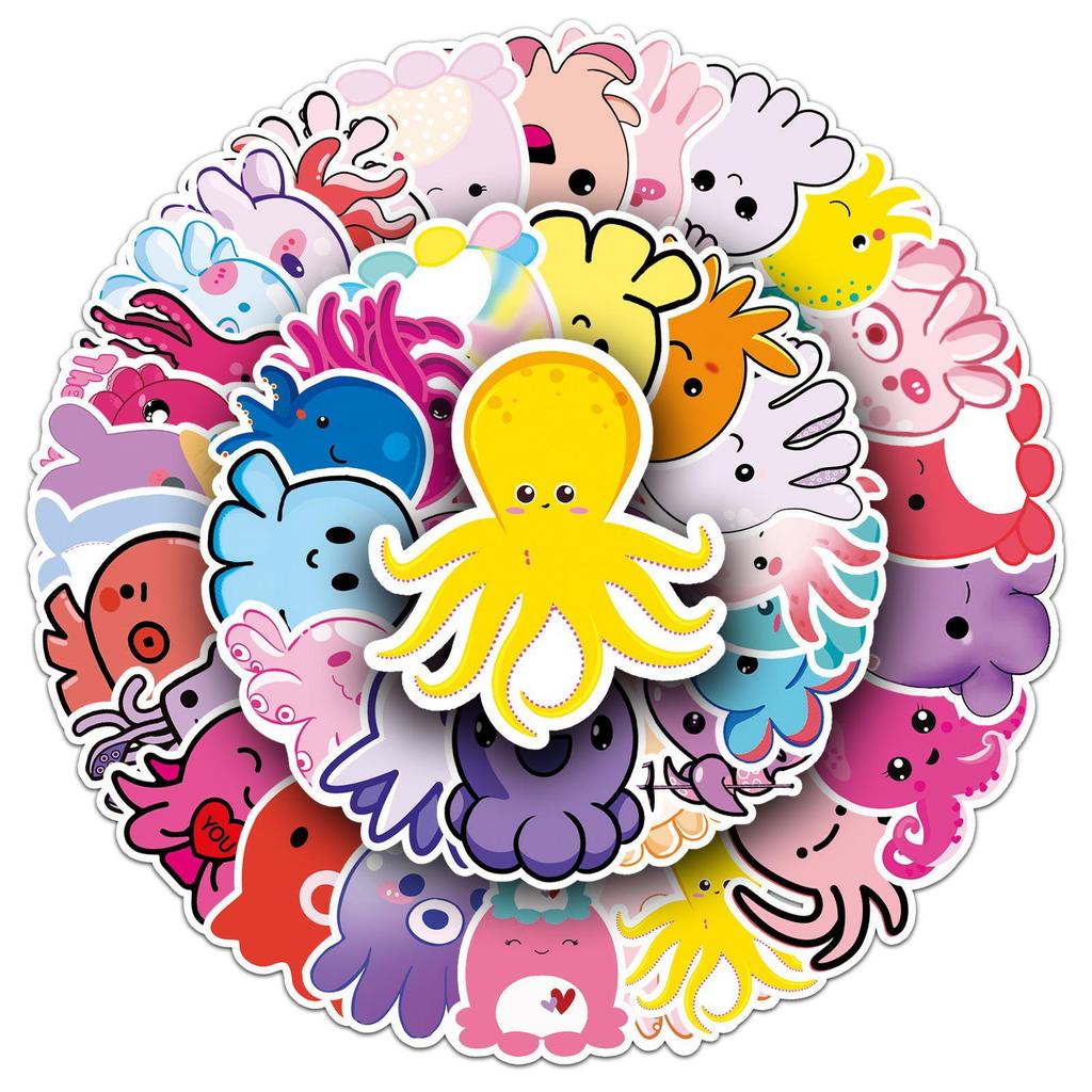 50pcs Cartoon Octopus Waterproof Stickers for Suitcase, Scooter, Computer, Tablet, and More