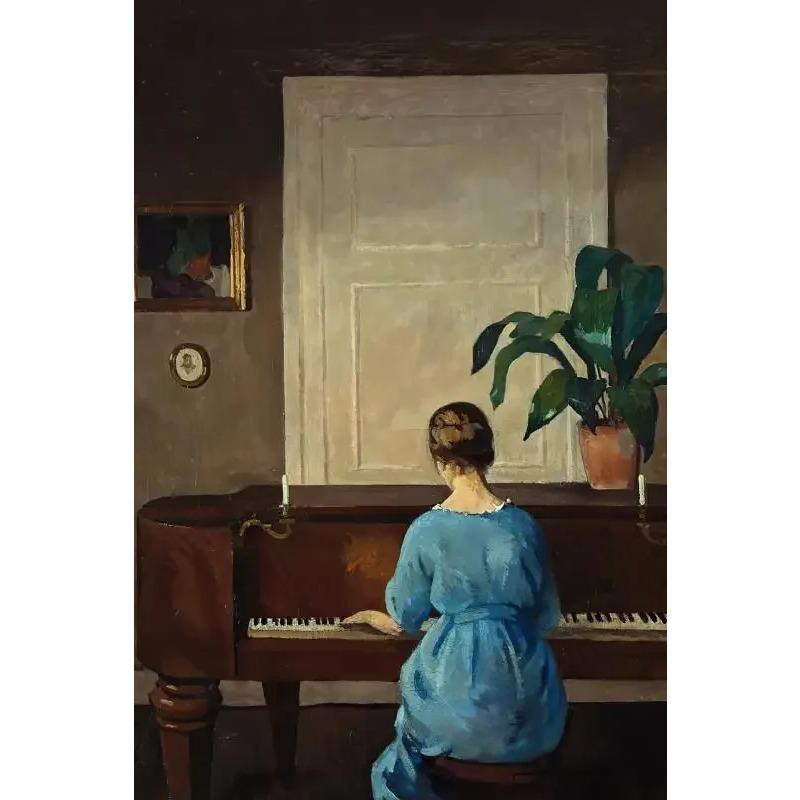 Vintage Play Piano Girls Aesthetic Canvas Painting Posters and Prints Wall Art Picture For Living Room Decoration