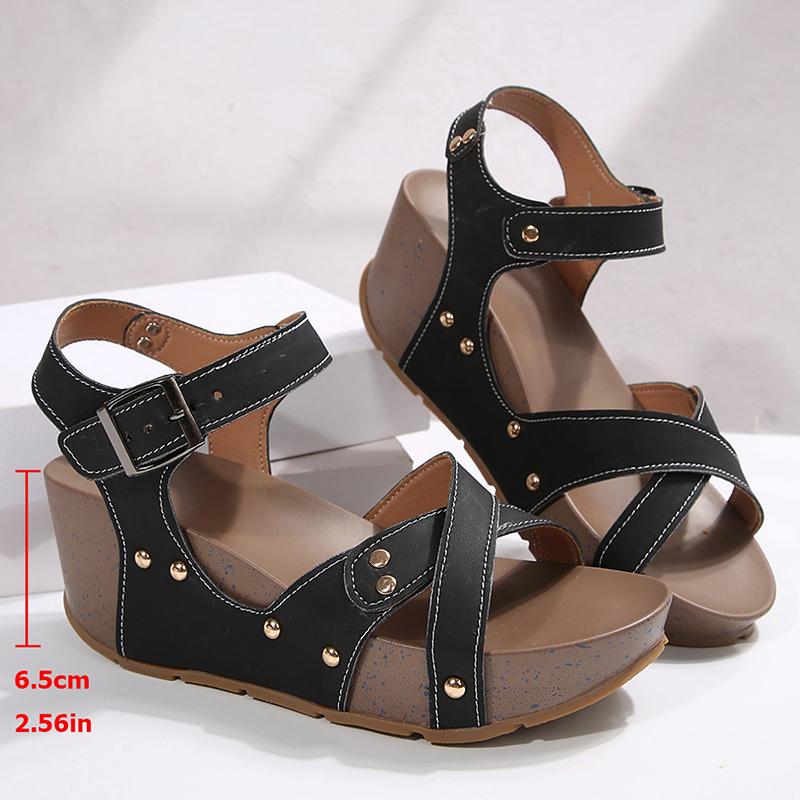 New Fashion Women's Wedge Heel Sandals Summer Thick Sole Non Slip Beach Shoes Woman Rivet Decor Chunky Platform Sandalias Mujer