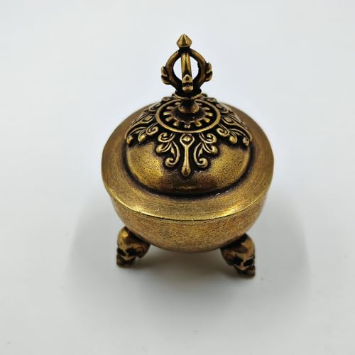 Antiker Räucherkessel, Breite 3,4 cm x Höhe 5,5 cm, verwendet im esoterischen Buddhismus, Buddhistisches Ritualobjekt, fünfzackiger Vajra, Vorderes Objekt, Tempel