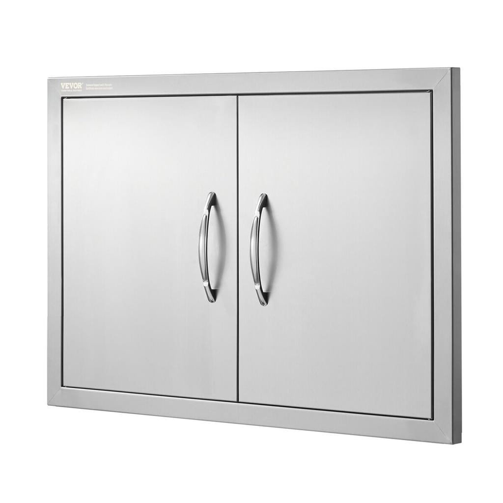 BBQ Access Door, 711x482 Mm Double Outdoor Kitchen Door, Stainless Steel Flush Mount Door, Wall Vertical Door with Handles, for BBQ Island, Grilling