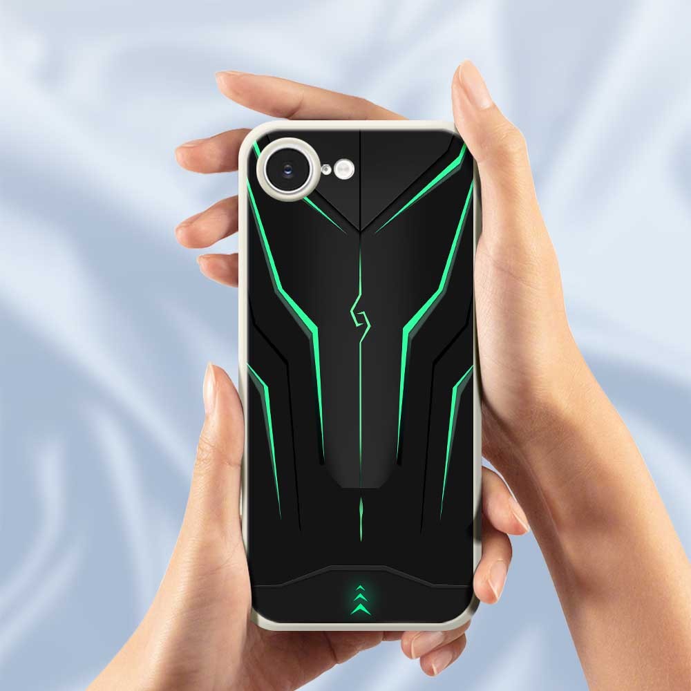 For iPhone 16e Case Cool Mecha Lines Pattern Printing Straight Edge TPU Phone Back Cover