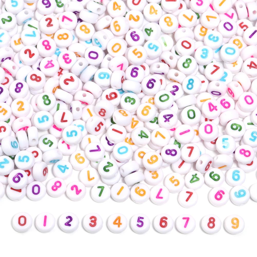 100pcs/Lot Color Acrylic Number Beads Round Flat Spacer Charm Bead for Jewelry Making DIY Bracelet Necklace Accessories