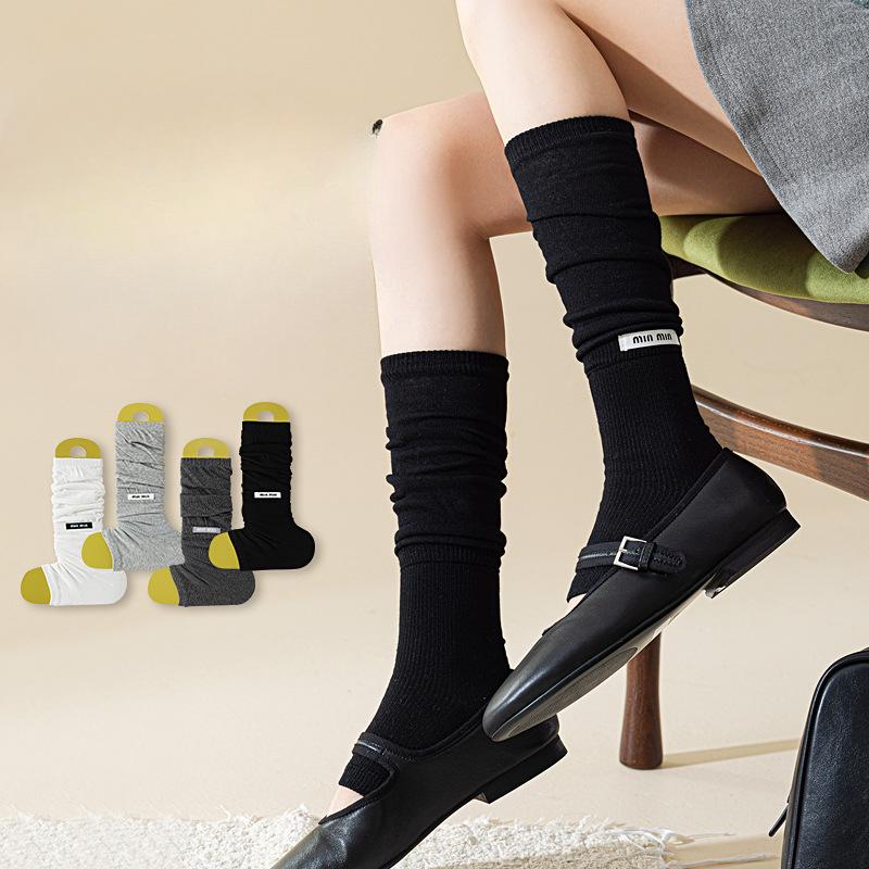 Ballet-style Fabric Label Socks for Women In Autumn, Solid Color, Versatile, Pile Socks