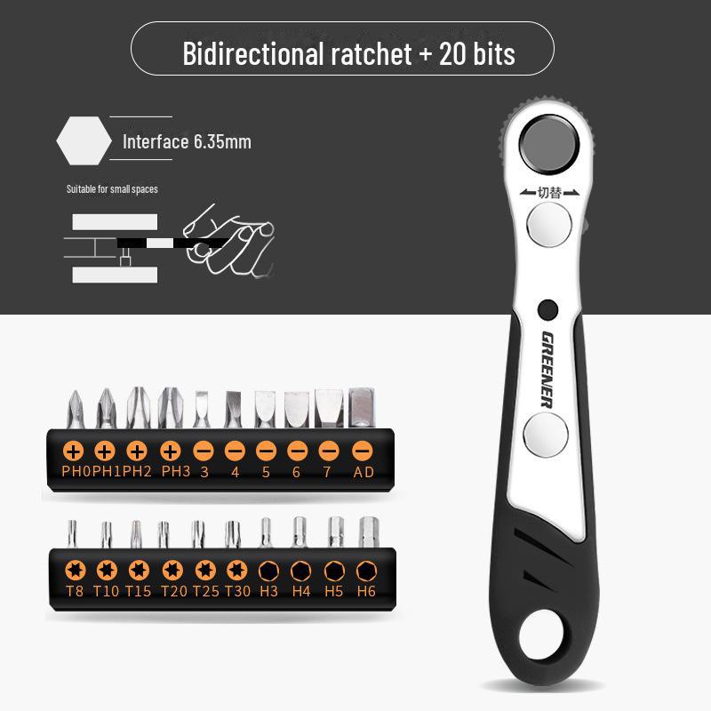 Green Forest Right Angle Ratchet Screwdriver Set with Cross & Flat Heads