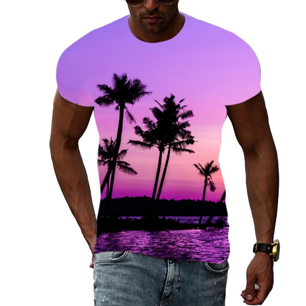 Sommer Herrenmode Persönlichkeit T-Shirt Palme Grafik 3D-Druck Hübsch Lässig Trend Übergröße O-Ausschnitt Kurzarm Top