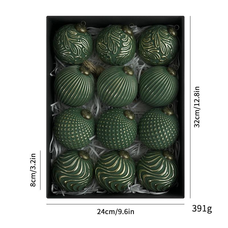 8CM Antique Christmas Ball Ornament Set - 12pcs Boxed Tree Decorations