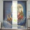 Weihnachten Weihnachtsmann Elch Geschenk Mond Vorhänge für Wohnzimmer Schlafzimmer Heimdekoration Fenster Voile Tüll Vorhang Drapierungen