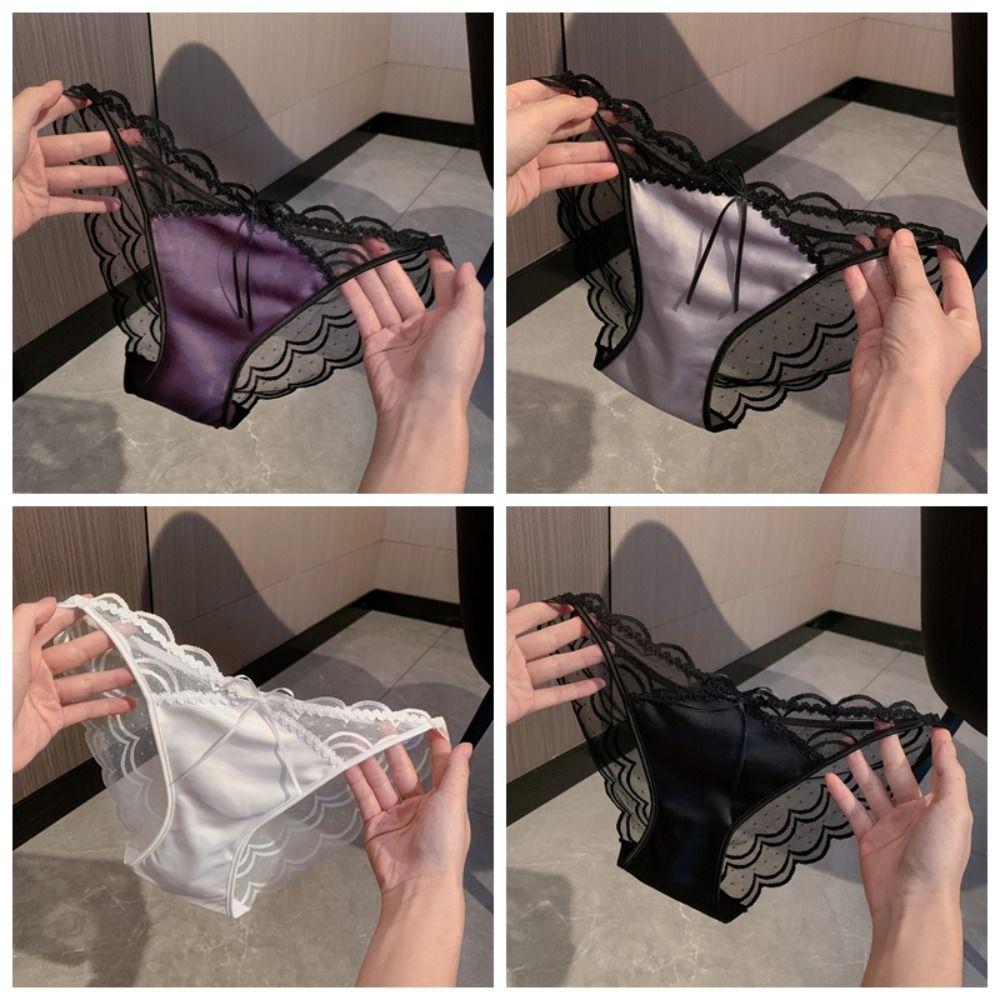 Low Waist Seamless Lace Briefs Ultra-thin Women's Mesh Underpants Lace Flower Panties  Lingerie