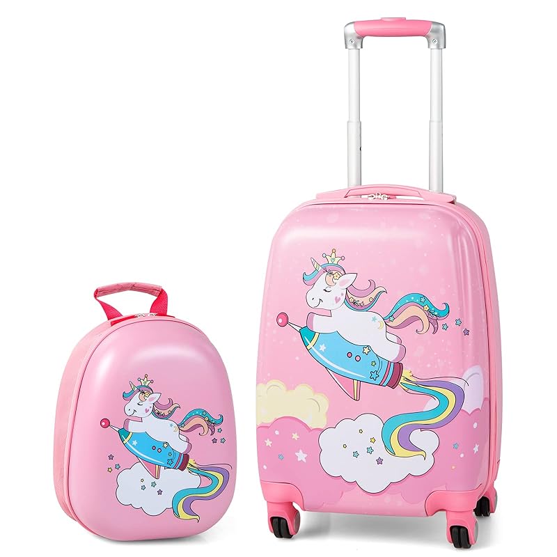 

[GYMAX] kids carry kids carry for children For kids 2 piece set suitcase carry case carry bag baby backpack Carry-on toy storage birthday present dark