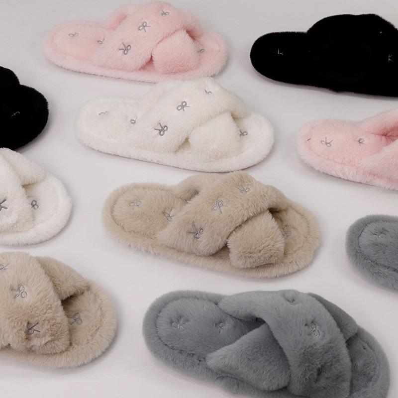 New Autumn and Winter Indoor Home Butterfly Cross Versatile Skin-friendly Elegant Gentle Fluffy Slippers