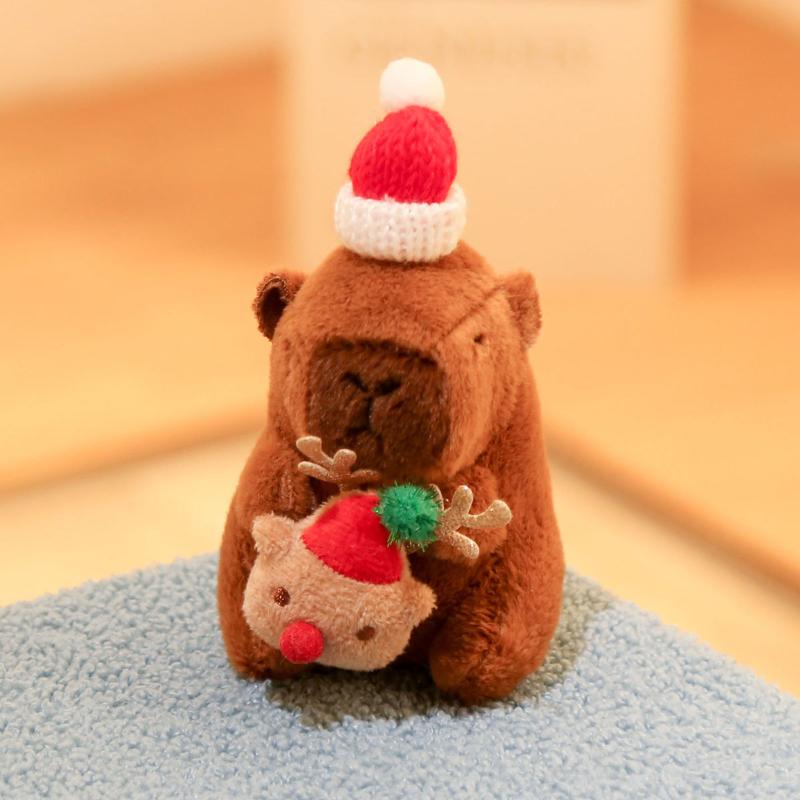 

Lovely Christmas Capybara Pendant Plush Keychain Cute Soft Stuffed Doll Toy Backpack Hanging Decoration Year Gift