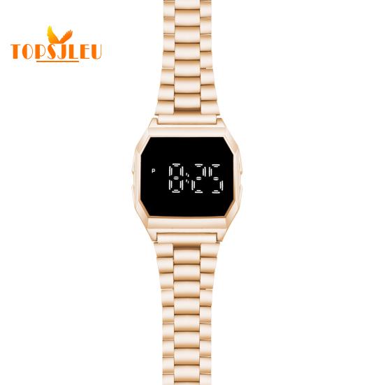 Electronic LED Display Watch: Battery Operated, Touchscreen, Square Steel Band - Perfect for Men, Women, and Students