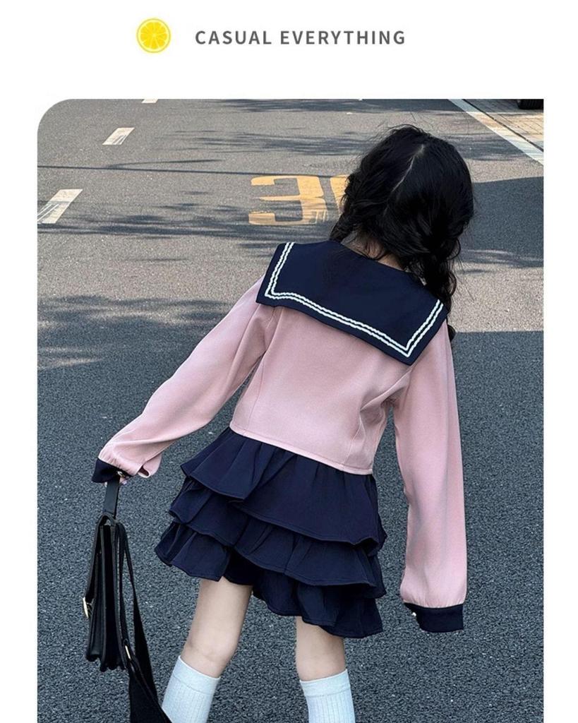 Girls' Academy Style Skirt Set - Spring/Autumn 2025, Princess Style Outfit for Middle & Large Children