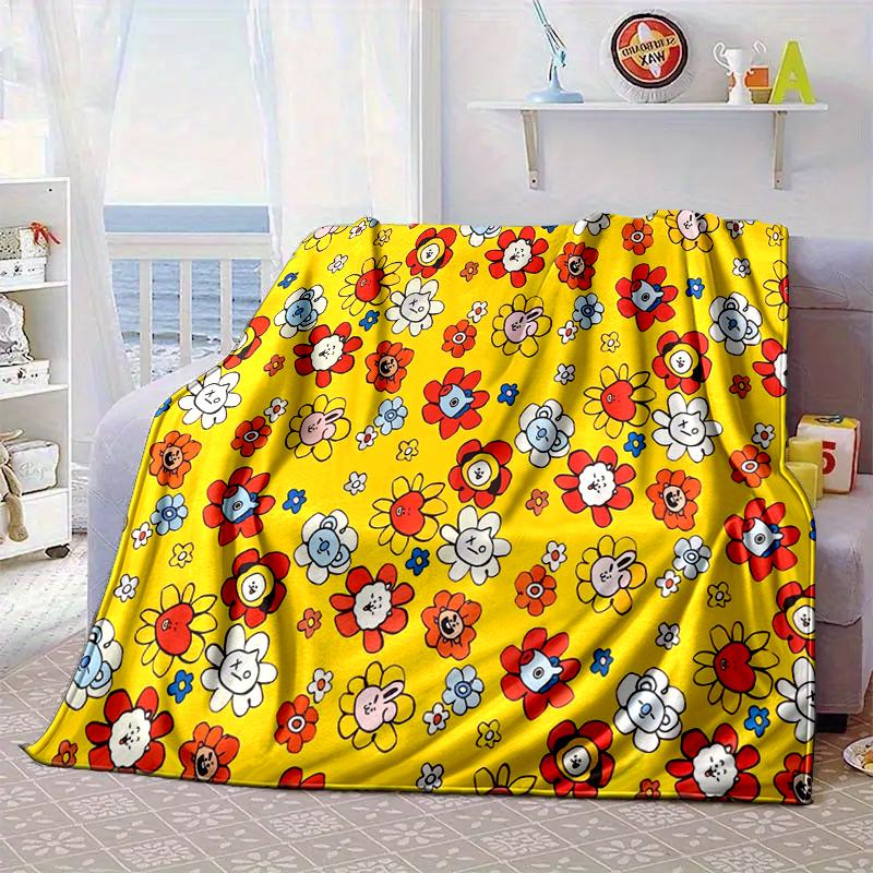Colorful Cartoon kpop Blanket Flannel Blanket for bed, sofa, Camping, Hiking, Picnic Essentials, gift for family Fan gifts