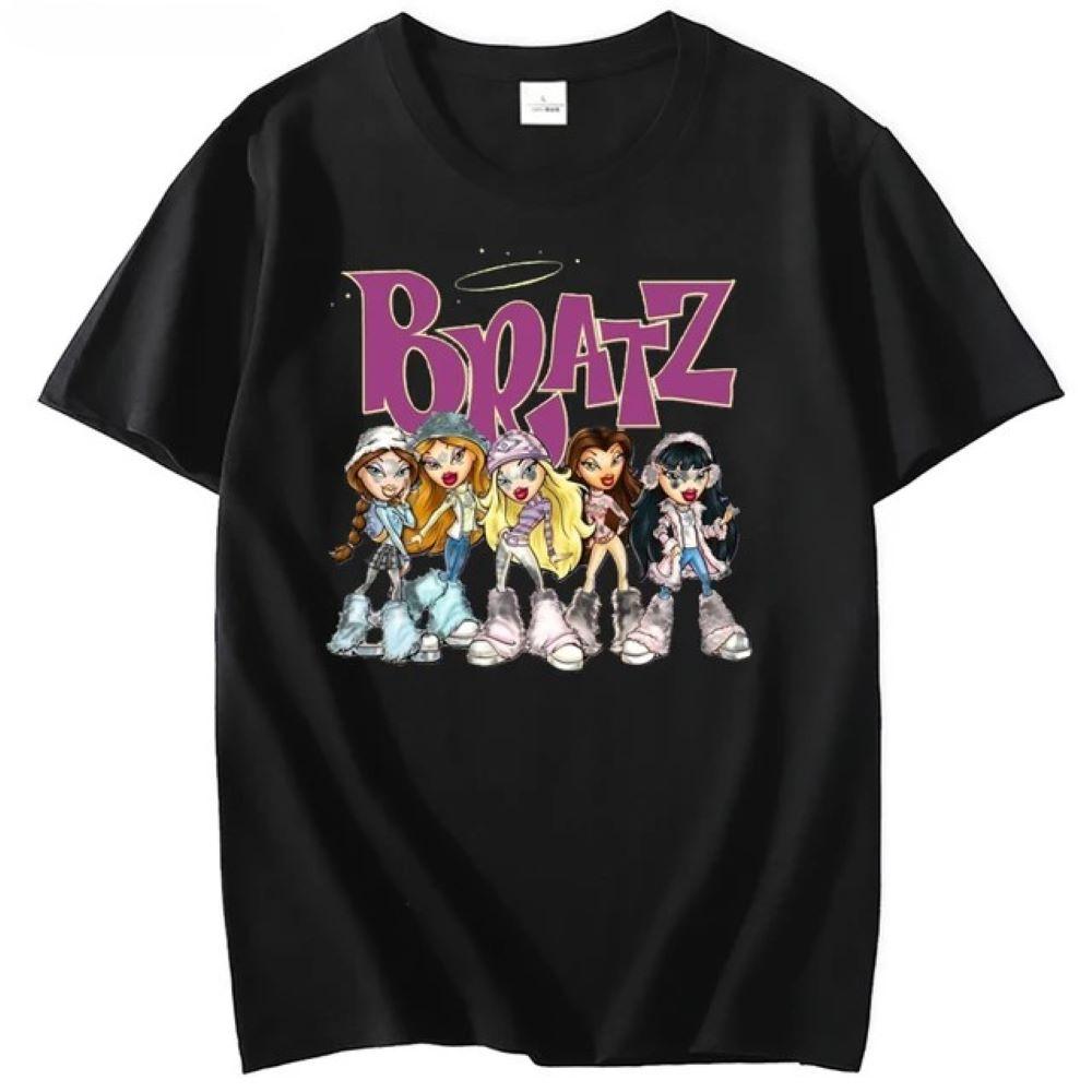 

Женская футболка Bratz Y2k 2000 с мультяшным принтом, Харадзюку, розовая, топ 2024, летняя, модная для девушек, с коротким рукавом, красивая футболка 90026 S