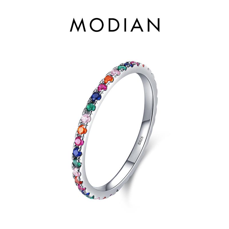 

Модиан Радуга CZ кольца на палец для женщин штабелируемые 4 цвета свадебное обручальное кольцо из стерлингового серебра 925 пробы ювелирные изделия 9 серебряный