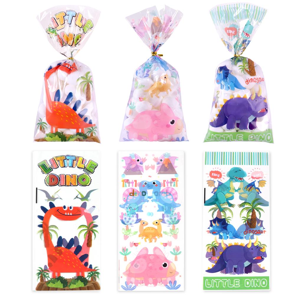 50pcs Jungle Safari/Dinosaur/Unicorn Party Gift Bags Plastic Candy Treat Bag Party Decorations for Kids Birthday Baby Shower