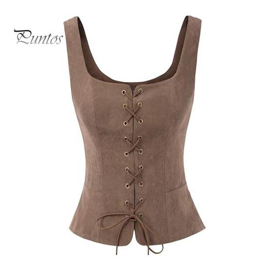 

Женский жилет на шнуровке Ренессанс Vinatge с квадратным вырезом без рукавов Средневековый приталенный однотонный топ для косплея на Хэллоуин M кофейный