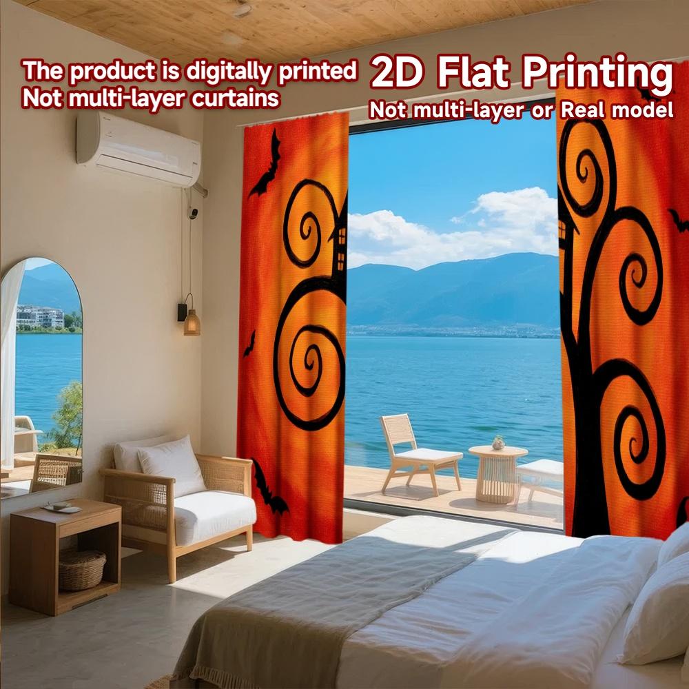 2D FLAT PRINTING 2pcs Curtains (Without Rod) Halloween Black Cat Design New year holiday curtains with digital printing Durable