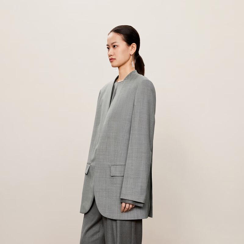 Less Women's Loose Fit Merino Wool Blend Long Blazer