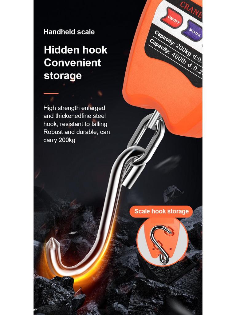 Handheld 200kg Portable Electronic Crane Hook Luggage Scale
