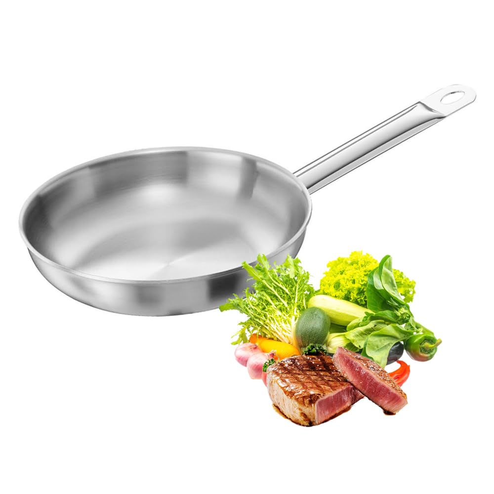 20cm Deep Frying Stainless Induction Gas Dishwasher Safe Pan, Steel, Uncoated, Triple-Layered Bottom, Compatible, Compatible, (20cm)