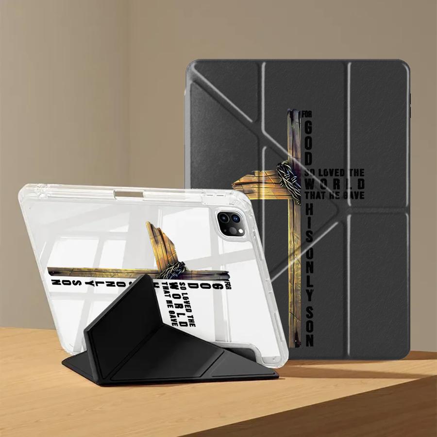 Holy Cross Prayer Y-Fold Holder Cover Tablet Case For iPad Air 4 5 M3 M2 1 2 M4 11inch Pro 11th 10th 9th 8th 7th 12.9inch Pro