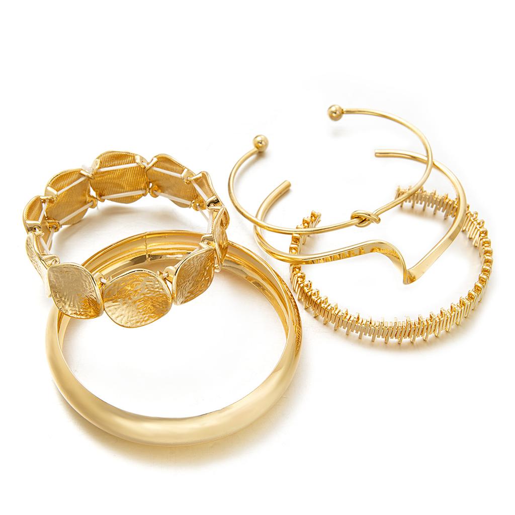 5 Stück punkiger Stil unregelmäßige runde elastische Draht-Armbänder im Mehrstück-Set mit Öffnung für Damenarmbänder