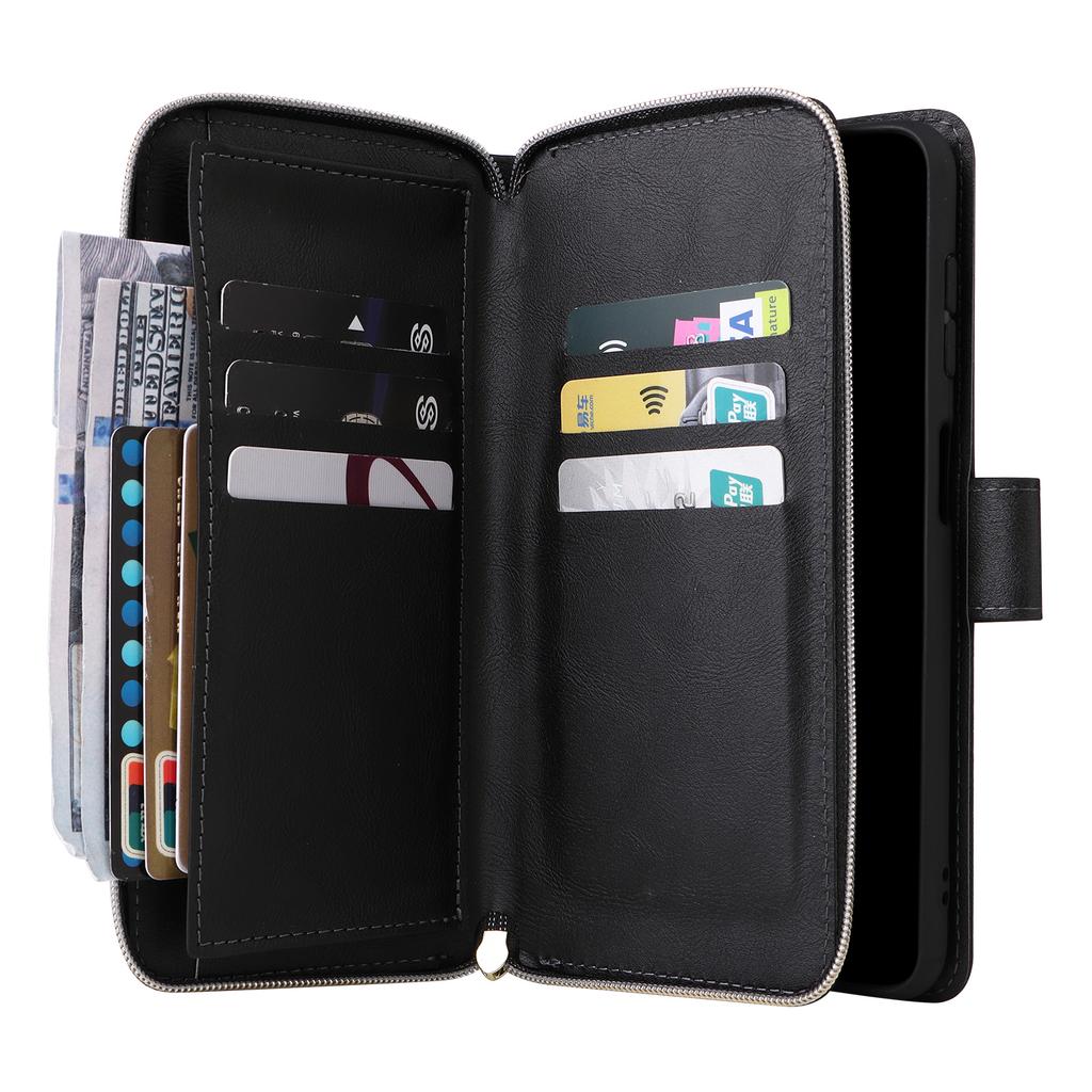 For Samsung Galaxy S25 FE Case Zipper Pocket PU Leather Phone Cover with Hand Strap