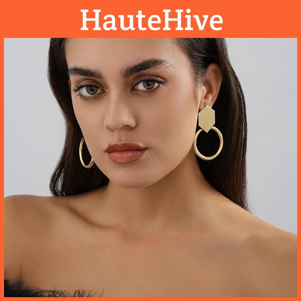 Stylish Minimalist Versatile Geometric Drop Earrings Modern Gold Plated Design