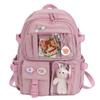 Student Schoolbag Fashion College Student Rucksack Nylon with Plush Pendant Pin Cute Large Capacity Japanese Style for Vacations