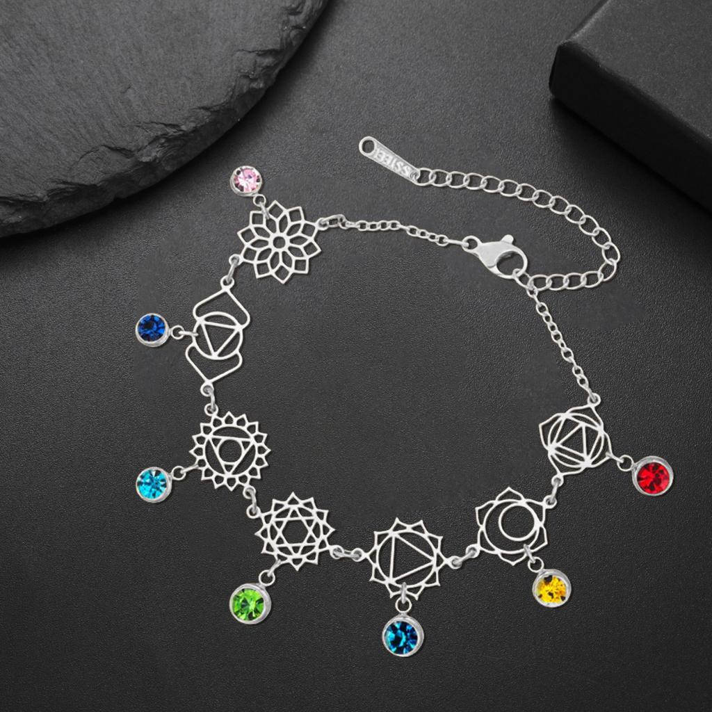  7 Chakra Yoga Bracelet Stainless Steel Fashion Birth Flower Bracelets Women Spiritual Jewelry Couple Anniversary Gift