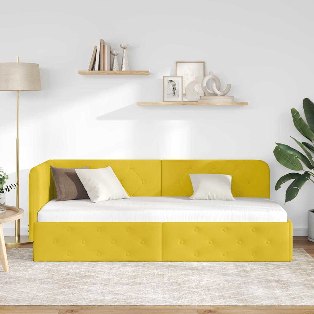 Corner Bed Frame Yellow 80 X 200 Cm Velvet