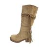 Wasteland wind retro fringed woven knight boots long boots women's autumn and winter new thick heel suede stacking boots high boots