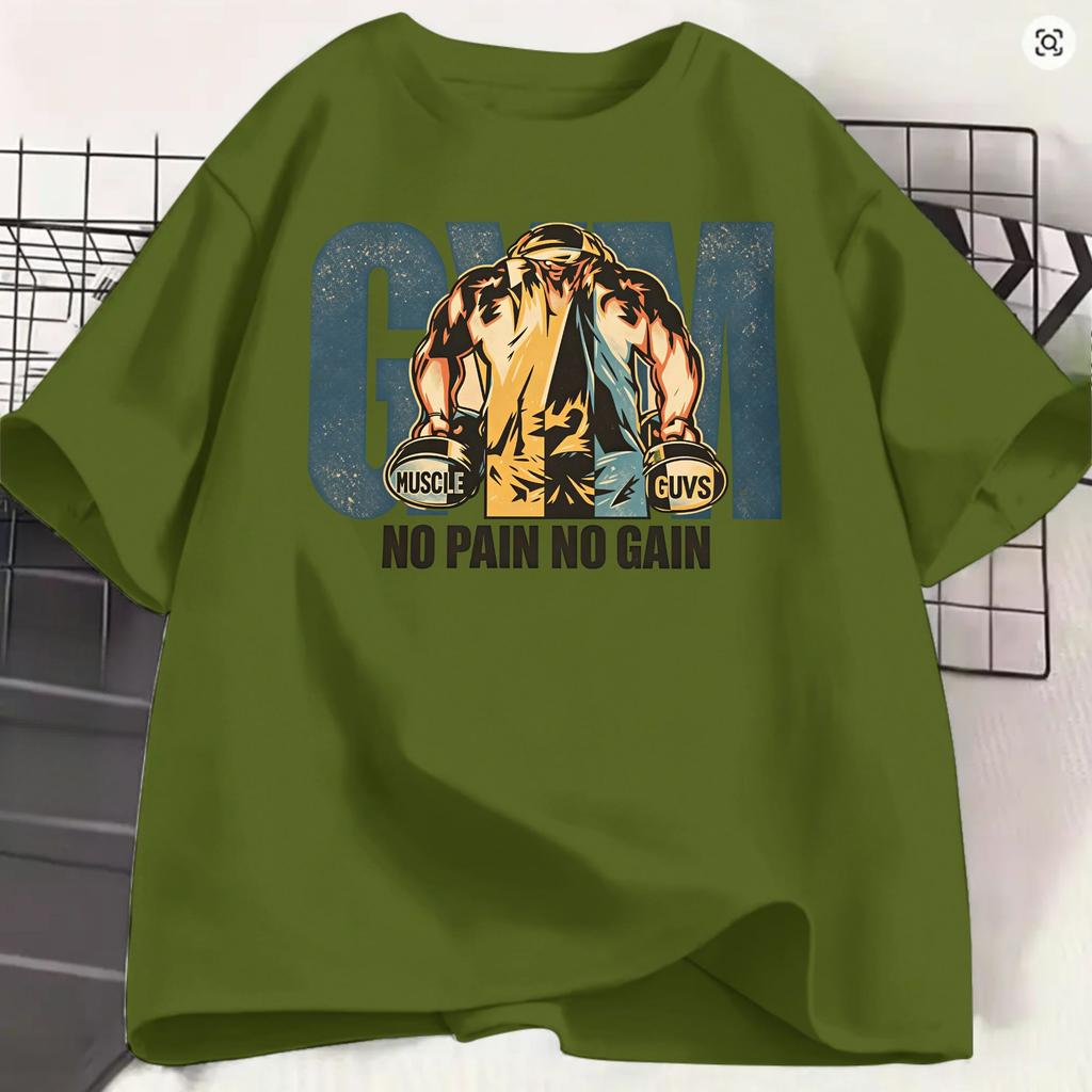 Unisexs TShirts Gym Bodybuilding Fitness Funny Pure Cotton Short Sleeve NO PAIN NO GAIN T Shirts O Neck Clothing 4XL 5XL 6XL