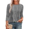 Omen's Fashionable Round Neck 3/4 Sleeve Printed Casual Basic Pleated Pullover T-shirt Top