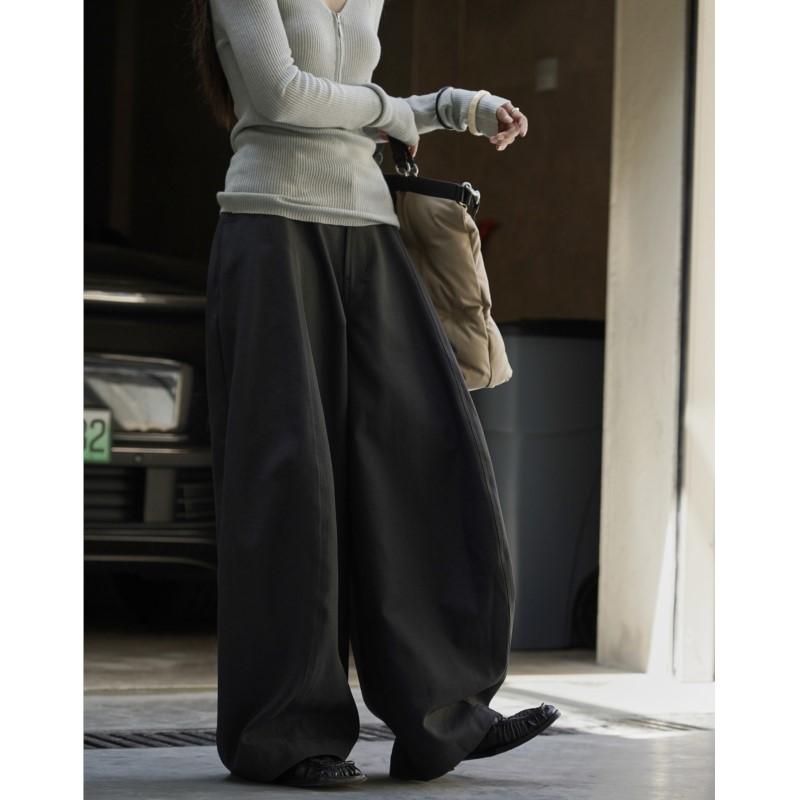 Johnature Autumn Japanese Women Full Length Pants Versatile Simple Loose Solid Color Wide-leg Pants