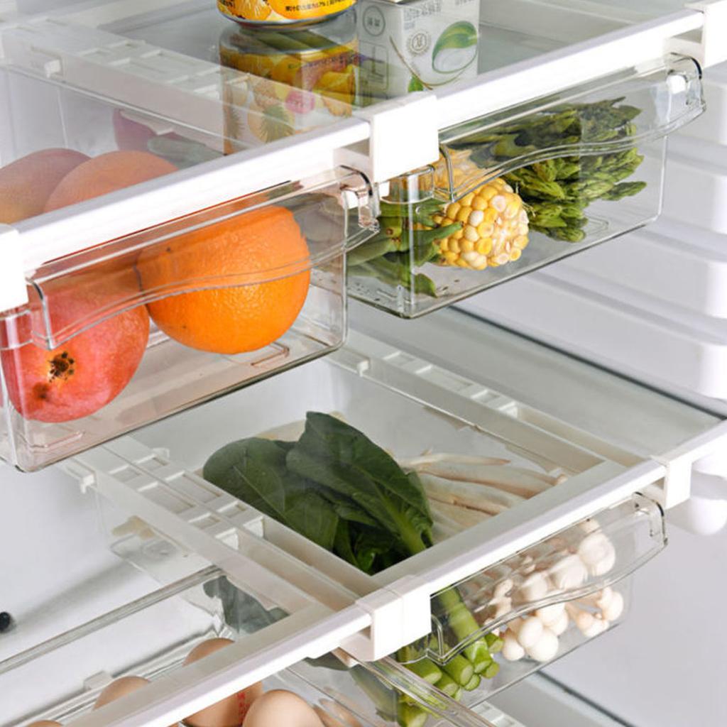 Refrigerator Organizer Bins Extended Handle Spring Lever BPA Free 1 Grid Hanging Fridge Drawer Organizer for Food Fruit Vegetable Box